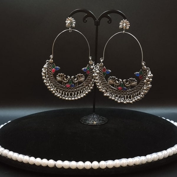 Afghani oxidized silver-plated chandbali