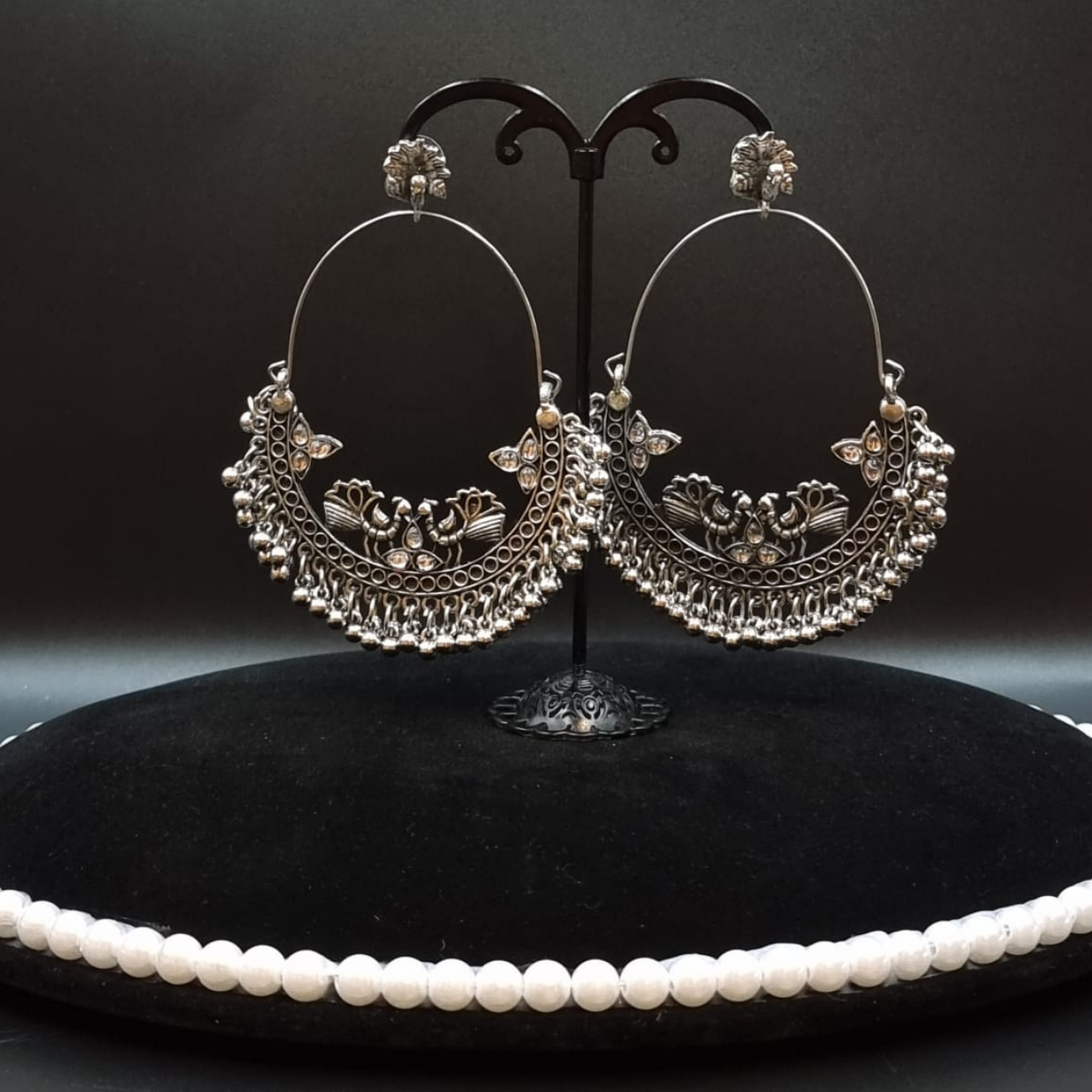 Afghani oxidized silver-plated chandbali