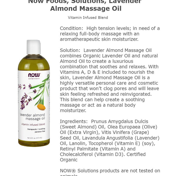 Solutions, Lavender Almond Massage Oil, 16 fl oz (473 ml)