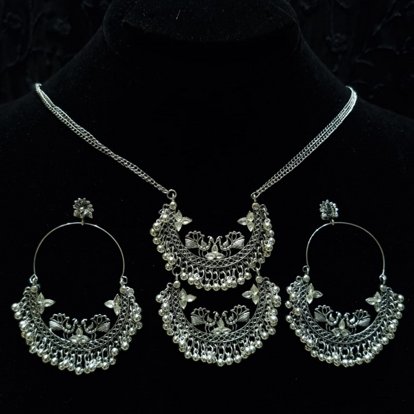 Afghani Oxidised Silver- plated Jewellery Stylish Antique Long Necklace Set