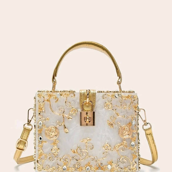 Floral Detailed Handbag - Marbled Rose Gold 