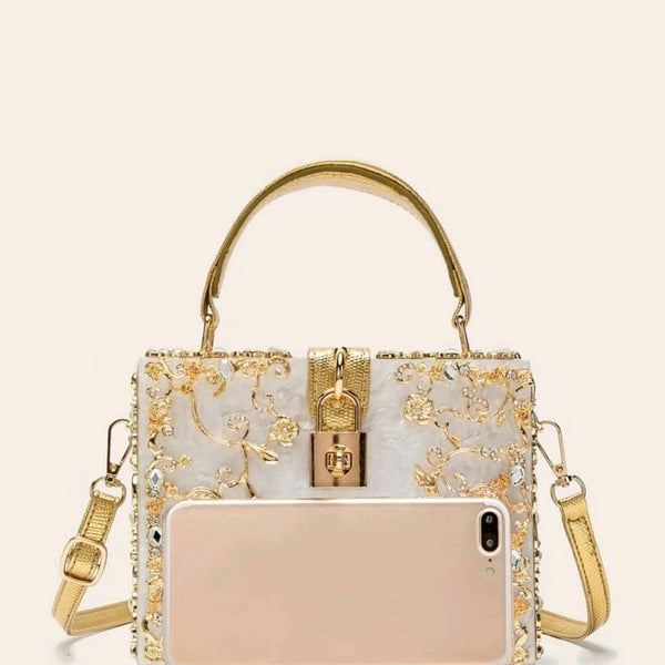 Floral Detailed Handbag - Marbled Rose Gold 