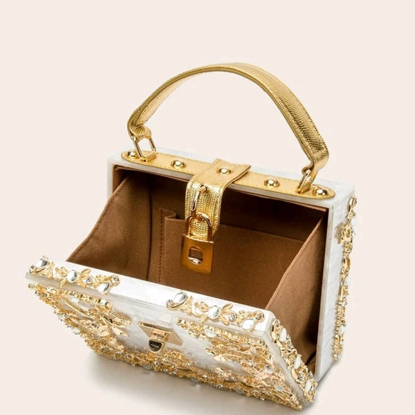 Floral Detailed Handbag - Marbled Rose Gold 