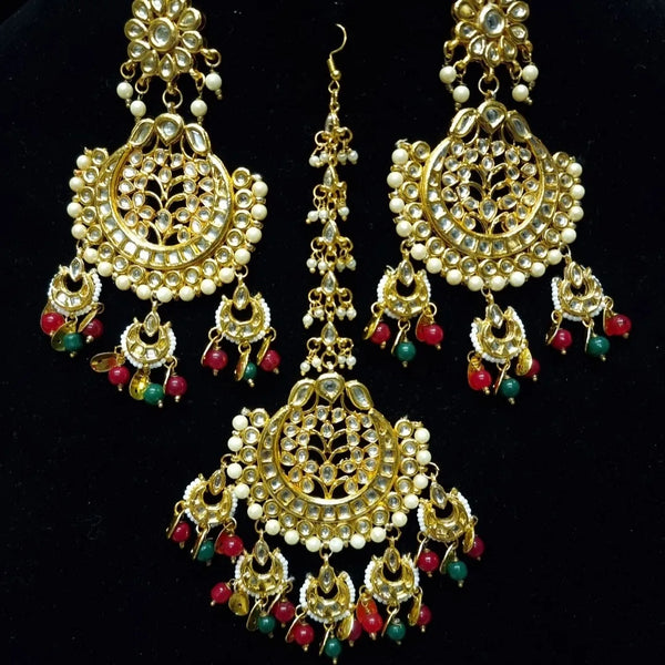 Gold Plated Traditional Bollywood Indian Kundan Earrings with maang Tikka Set