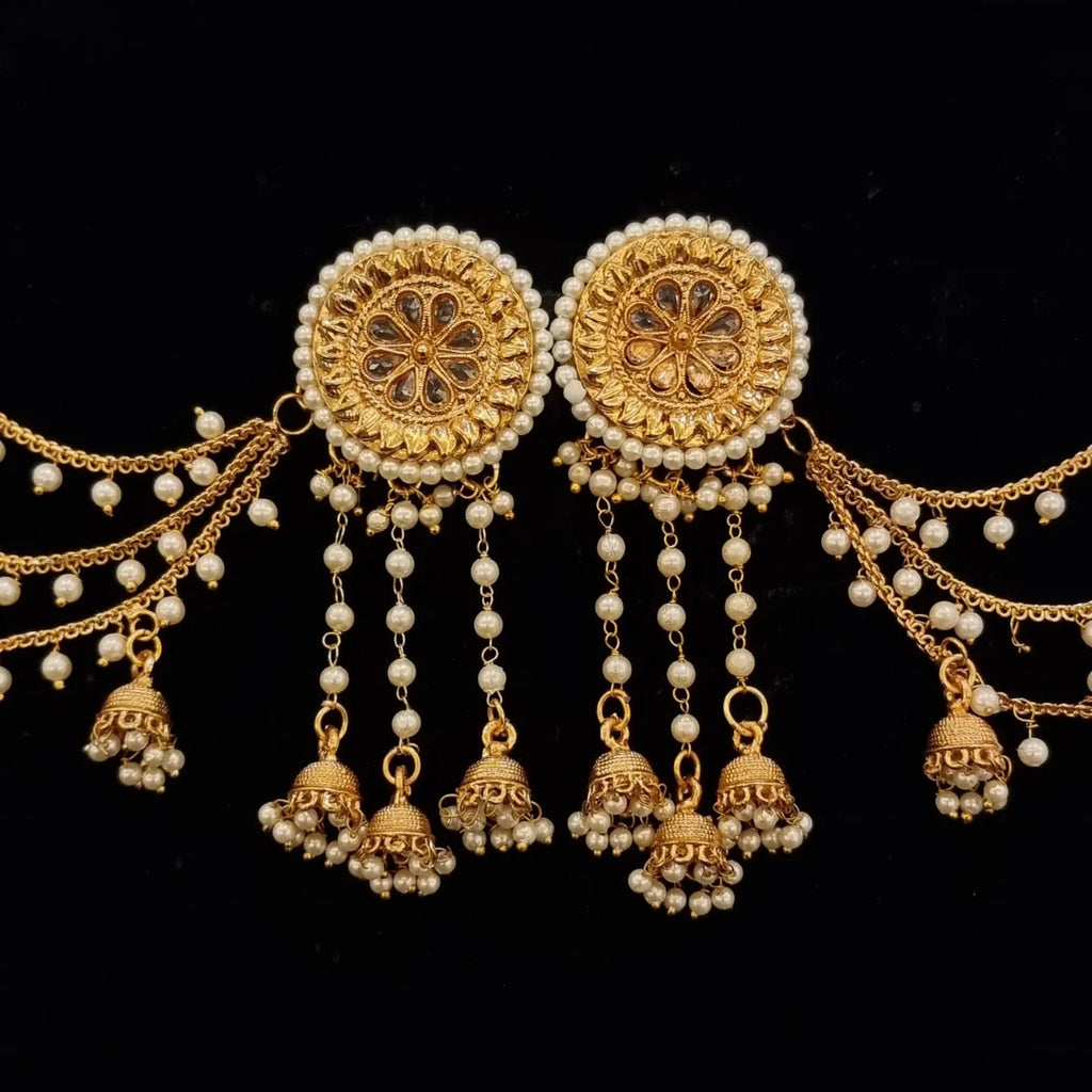 Soniya Crafts Gold-Plated Drop Contemporary Bahubali Gold Jhumka Earrings  With Hair Chain Hair Chain Price in India - Buy Soniya Crafts Gold-Plated  Drop Contemporary Bahubali Gold Jhumka Earrings With Hair Chain Hair