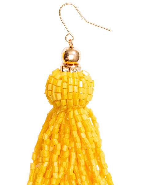 YELLOW CHANDELIER DROP EARRINGS.