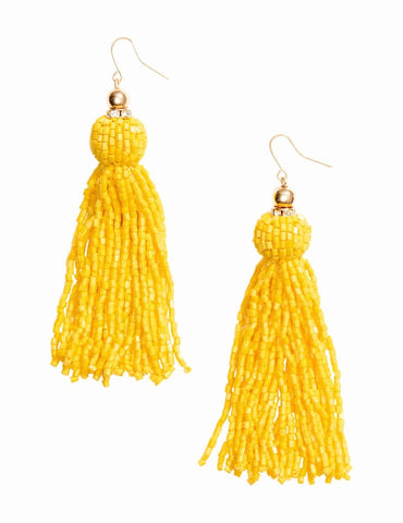 YELLOW CHANDELIER DROP EARRINGS.