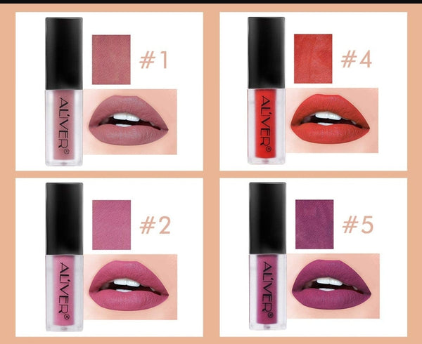 Matte Liquid Lipstick Set, ALIVER 5 Pcs Lip Gloss Set, Long Lasting Waterproof Velvet Lipstick