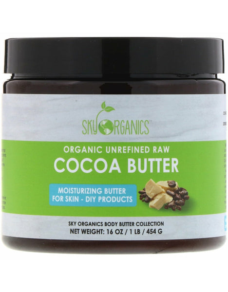 SKY ORGANICS Organic Unrefined Raw Cocoa Butter, 16 oz (454 g)