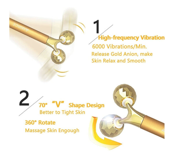 Face Massager Roller Golden 3D Roller Electric Sonic Energy Face Roller and T Shape Face Massager Kit Anti Aging Wrinkles Instant Face Lift Skin Tightening