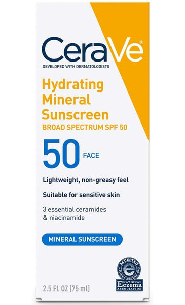 CeraVe 100% Mineral Sunscreen SPF 50 | Face Sunscreen with Zinc Oxide & Titanium Dioxide for Sensitive Skin