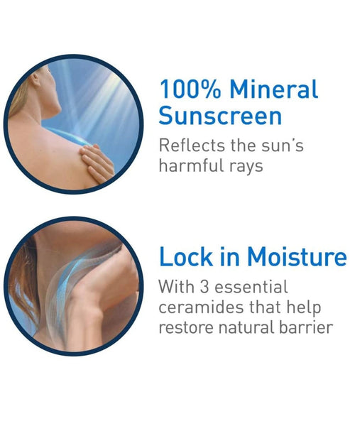 CeraVe 100% Mineral Sunscreen SPF 50 | Face Sunscreen with Zinc Oxide & Titanium Dioxide for Sensitive Skin