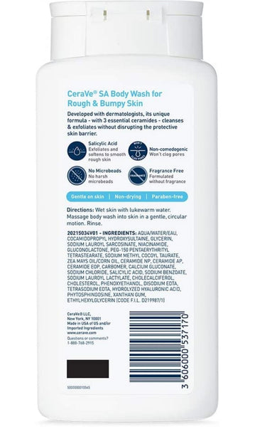 CeraVe Body Wash with Salicylic Acid | Fragrance Free Body Wash to Exfoliate Rough and Bumpy Skin | Allergy Tested | 10 Ounce