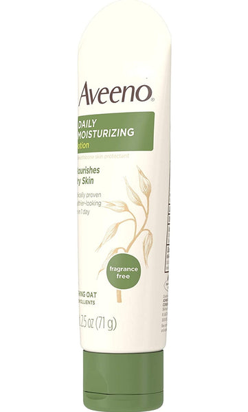 Aveeno Daily Moisturizing Body Lotion with Soothing Oat and Rich Emollients to Nourish Dry Skin, Fragrance-Free, 2.5 fl. oz