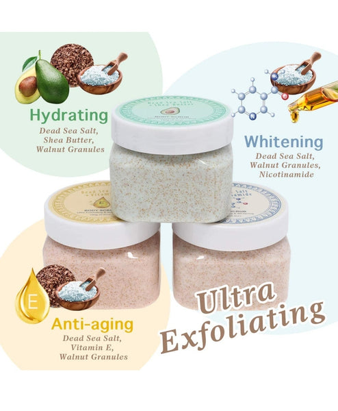 Ultra Exfoliating & Cleanse Body Scrub Gift Set, 3 Pack Natural Dead Sea Salt Body Scrub, Body Scrub Set with Free Bonus Wooden Spoon