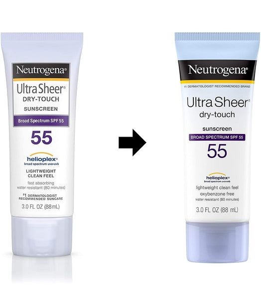 Neutrogena Ultra Sheer Dry-Touch Sunscreen Lotion, Broad Spectrum SPF 55 UVA/UVB Protection, Light, Water Resistant, Non-Comedogenic & Non-Greasy,  3 fl. oz