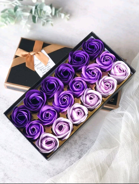 Bath Soap Rose Flower Floral Scented Rose Soap Petals Body Soap in Gift Box for Valentine's Day Anniversary Birthday Mothers Day Gifts, Gift for Her (18 Pcs/Box Gradient Purple)