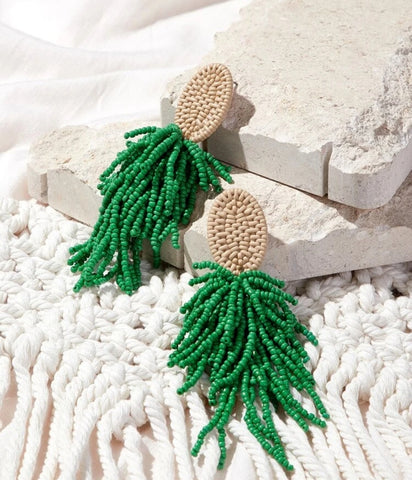 Bead tassel drop earrings