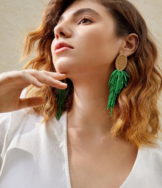 Bead tassel drop earrings