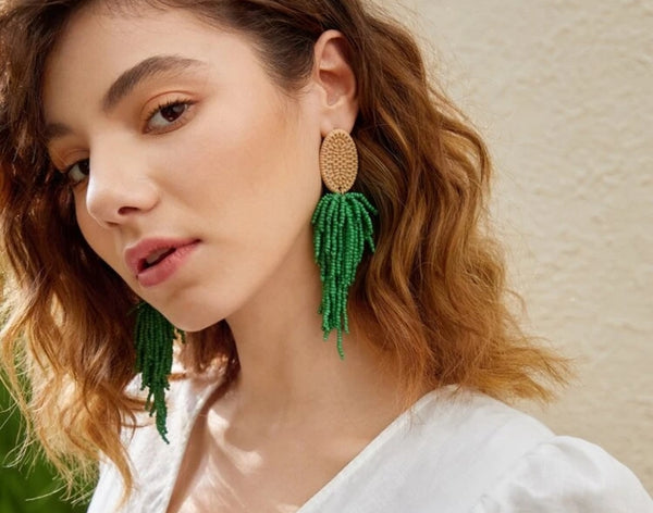 Bead tassel drop earrings