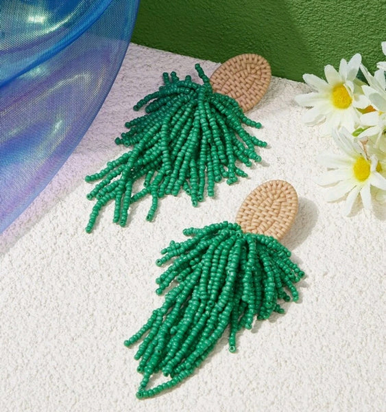 Bead tassel drop earrings