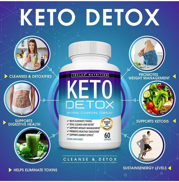 Keto Detox Pills Advanced Cleansing Extract – 1532 Mg Natural Acai Colon Cleanser Formula Using Ketosis & Ketogenic Diet, Flush Toxins & Excess Waste, for Men Women, 60 Capsules, Toplux Supplement