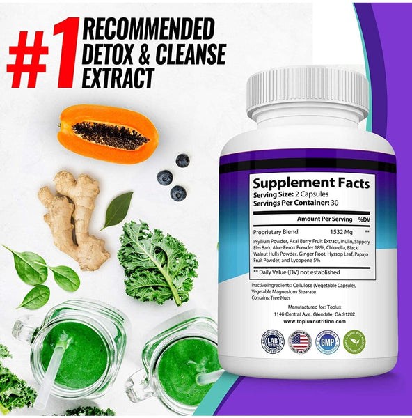 Keto Detox Pills Advanced Cleansing Extract – 1532 Mg Natural Acai Colon Cleanser Formula Using Ketosis & Ketogenic Diet, Flush Toxins & Excess Waste, for Men Women, 60 Capsules, Toplux Supplement