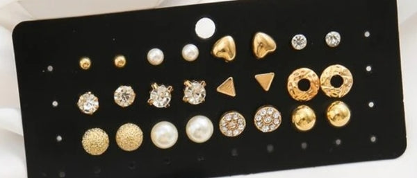 12 Pairs Faux Pearls Earrings.