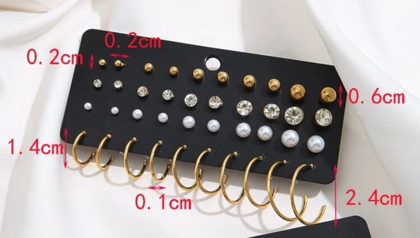 20 Pairs Faux Pearls & Rhinestone Earrings.