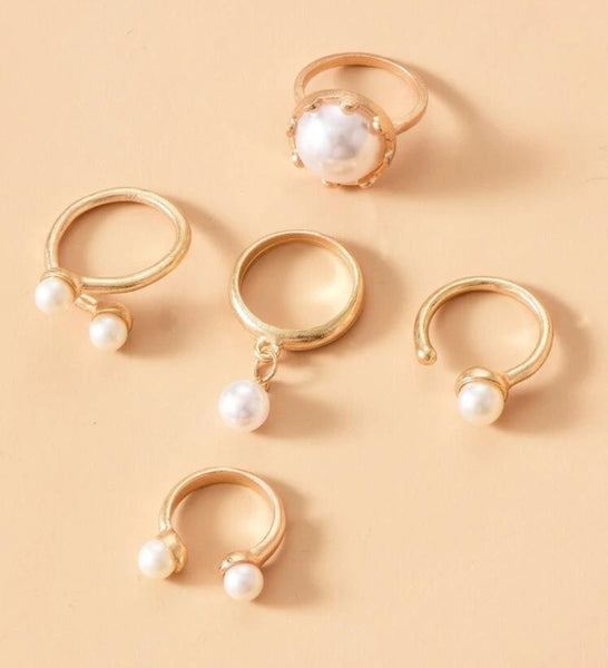 Faux Pearl Rings ( 5pcs)