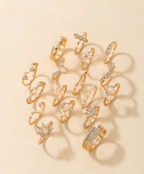 ( 17 pcs ) Rhinestone Decor Rings