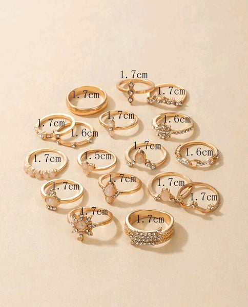 ( 17 pcs ) Rhinestone Decor Rings