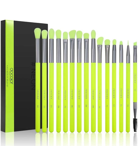 Docolor Eyeshadow Brush Set 15Pcs Neon Green Eye Makeup Brushes Professional Makeup Brushes Set Eye Shadow Blending Concealer Eyebrow Eyelash Eye Liners Premium Synthetic Make Up Brush with Case