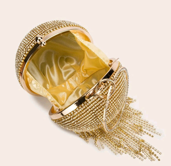 Gold Diamante Tassel Sphere Clutch