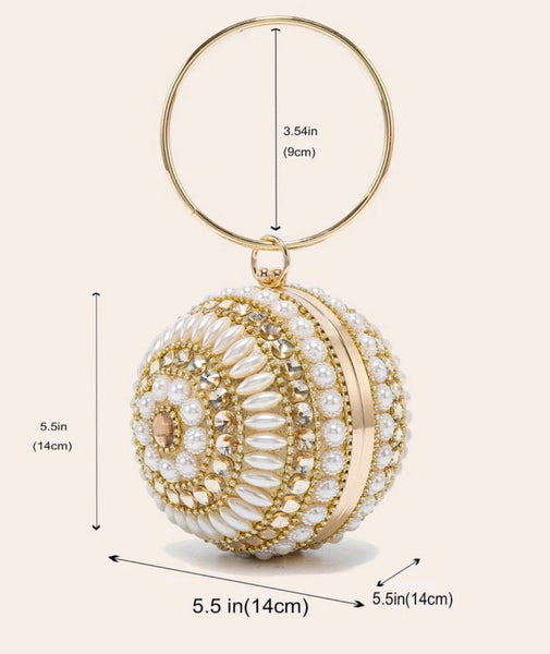 Rhinestone & faux pearl decor chain circle bag.