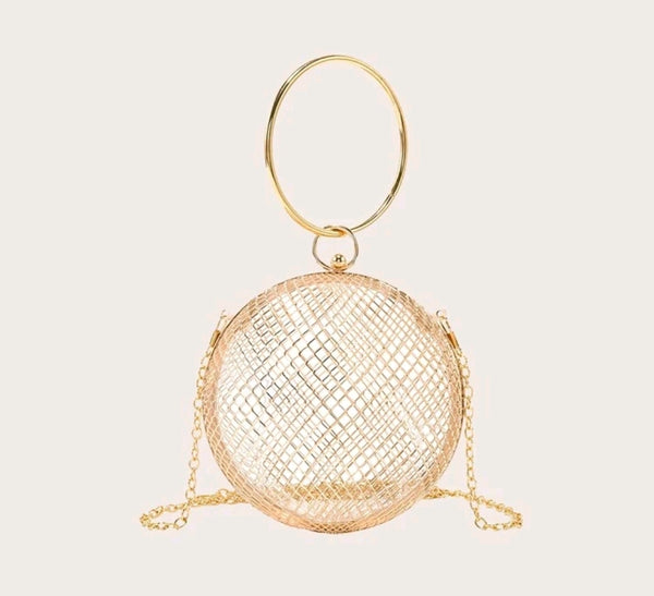 Gold Caged Sphere Clutch.