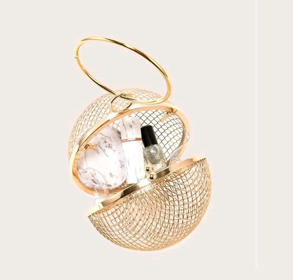 Gold Caged Sphere Clutch.