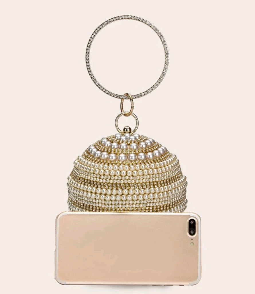 Rhinestone & faux pearl decor chain circle bag. – Stylbl