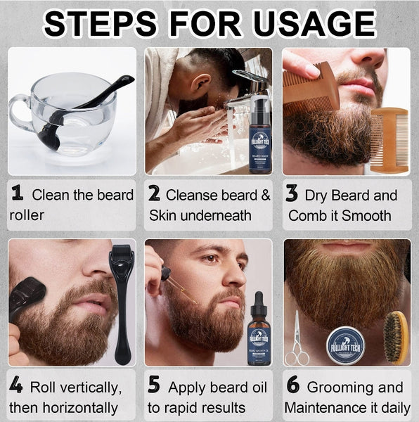 Beard Growth Kit,Beard Grooming Kit,Beard Kit W/Beard Roller,Beard Growth Oil,Beard Wash, Beard Balm,Comb,Brush,Shaving Scissors,Bag,E-book,Stocking Stuffers Birthday Gifts for Fathers Dad Men Him