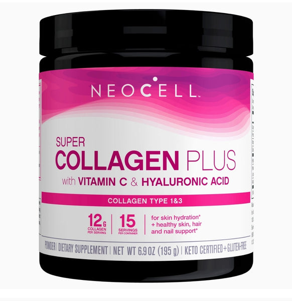 NeoCell Super Collagen Plus with Vitamin C and Hyaluronic Acid, Collagen Type 1 and 3 Dietary Supplement, Keto Certified, Gluten-Free, 6.9 Ounces