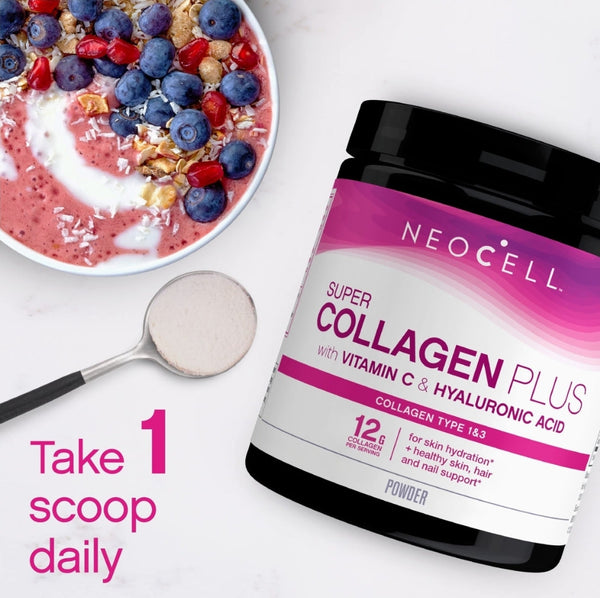 NeoCell Super Collagen Plus with Vitamin C and Hyaluronic Acid, Collagen Type 1 and 3 Dietary Supplement, Keto Certified, Gluten-Free, 6.9 Ounces