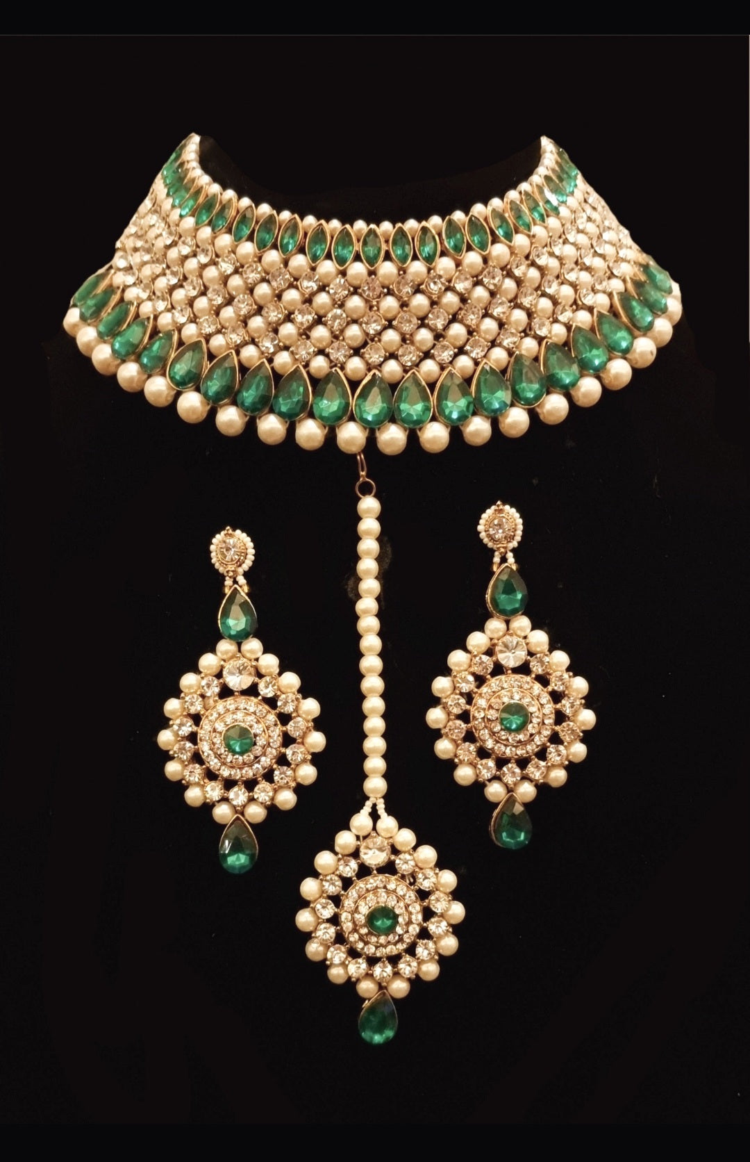 Pearls with pearl Gold Tone set with earrings and tikka.