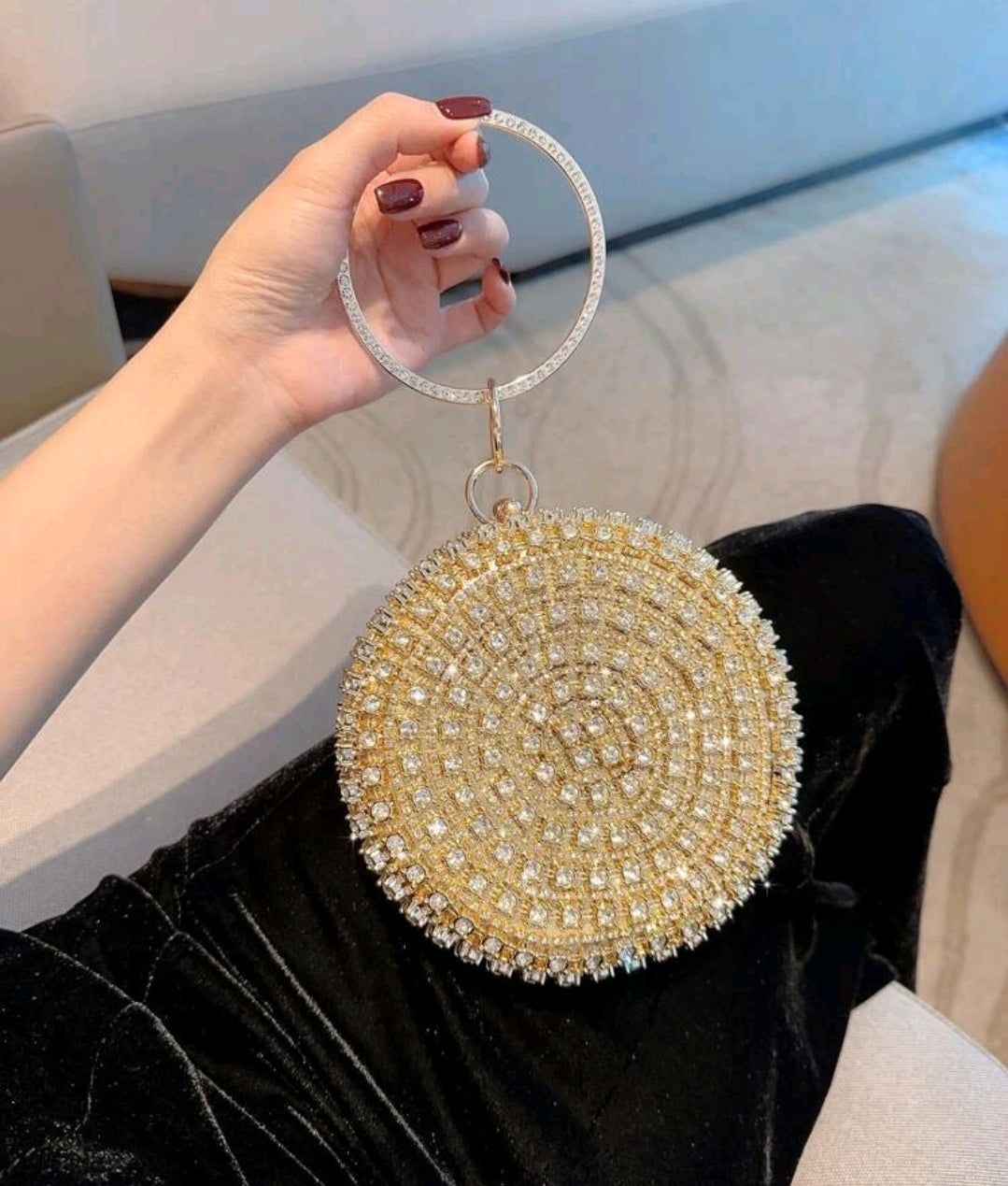 Rhinestone Decor Circle Clutch.