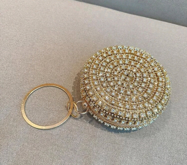 Rhinestone Decor Circle Clutch.