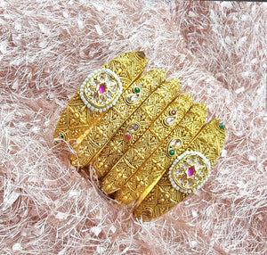 Peshwai Kundan Polki Matte Gold Polish 6 pcs Bangles Set.