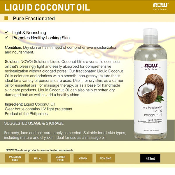 Now Foods, Solutions, Liquid Coconut Oil, Pure Fractionated