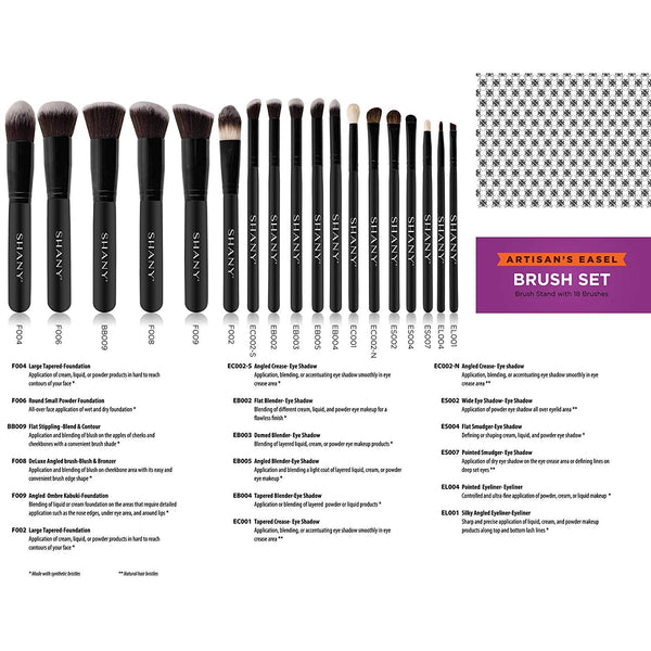 SHANY Artisan's Easel 18 Piece Elite Cosmetics Brush Collection, Black