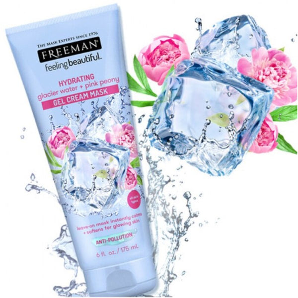 Freeman Hydrating Gel Cream Facial Mask, Moisturizing, Softening, and Calming Beauty Face Mask with Glacier Water and Pink Peony, 6 oz